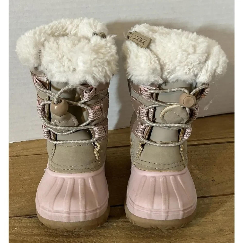Khombu Cadi T Girls Toddler Tan/Pink Winter Boots Size 5